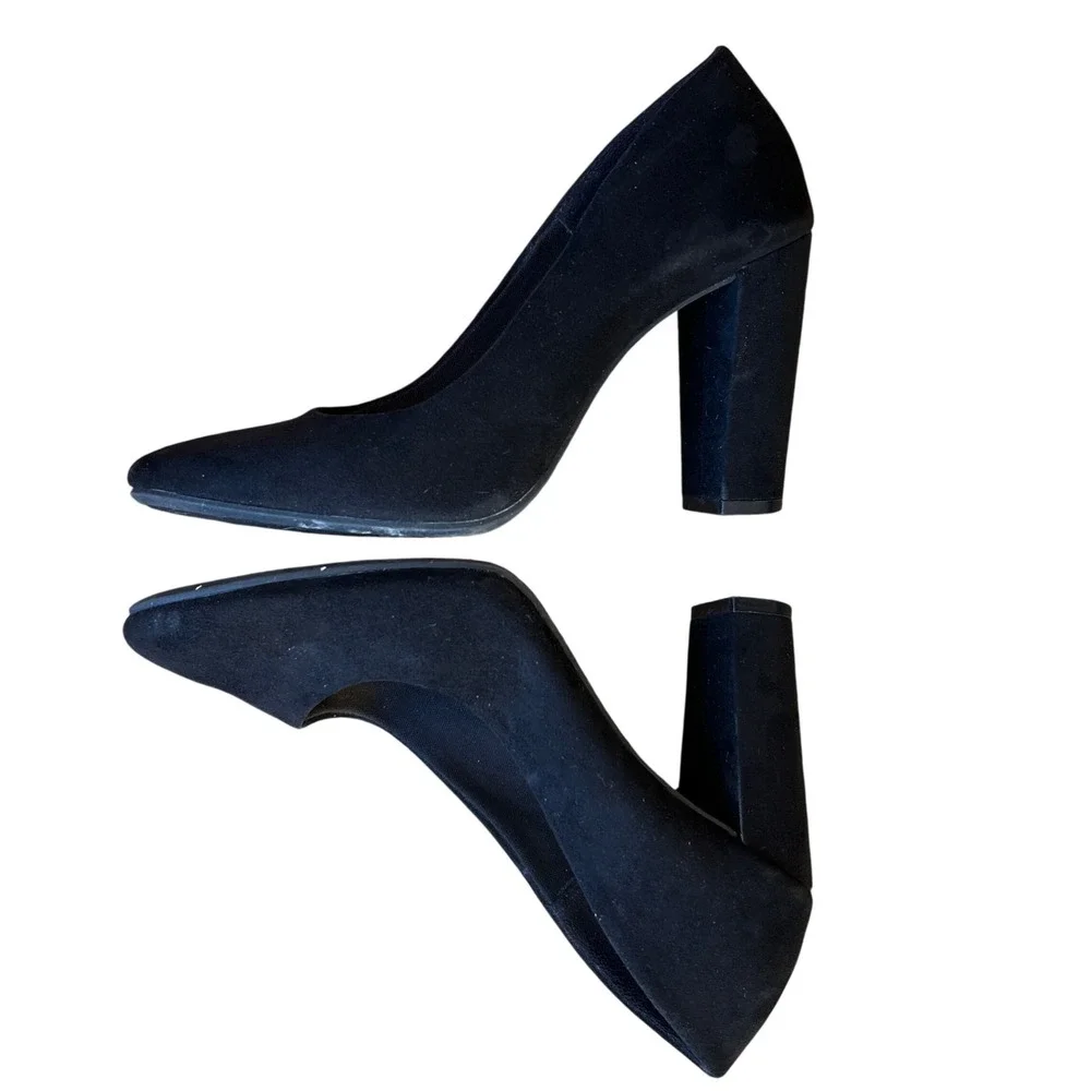 Fioni Womens Black Faux Suede Round Toe Block Heel Pumps‎ Size 7.5 164079